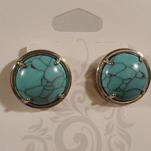 Turquoise Stone Round Post Eartings Set in Stainless Steel